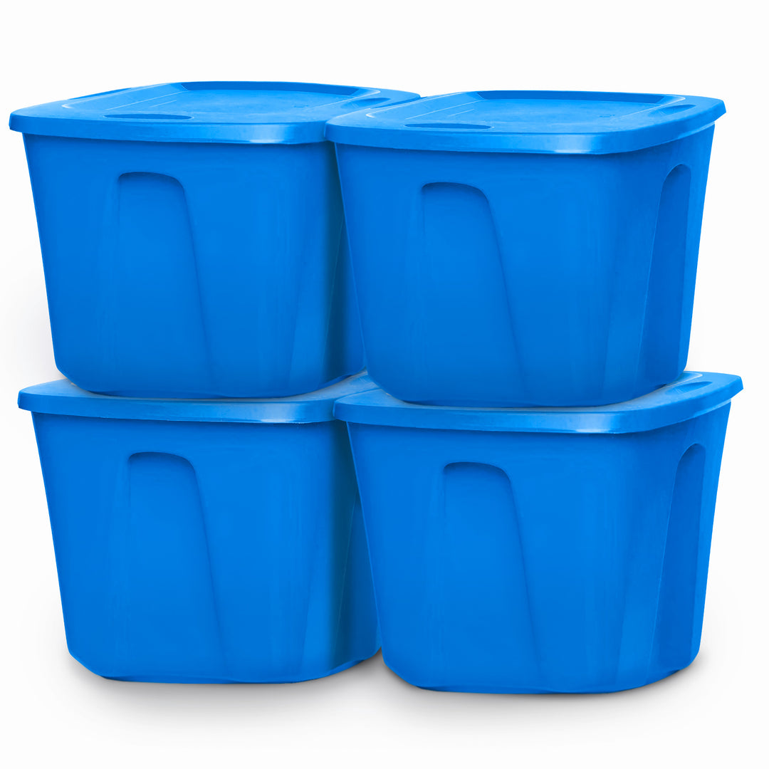 Homz 18 Gallon Standard Plastic Storage Container with Secure Lid, Blue, 4 Pack