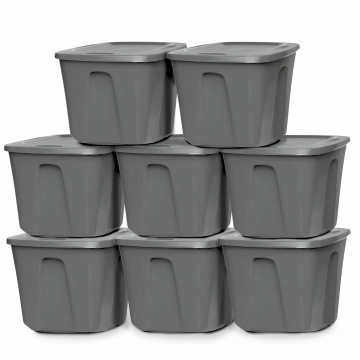 Homz 18-Gallon Stackable Plastic Storage Tote Container with Snap-On Lid, 8 Pack