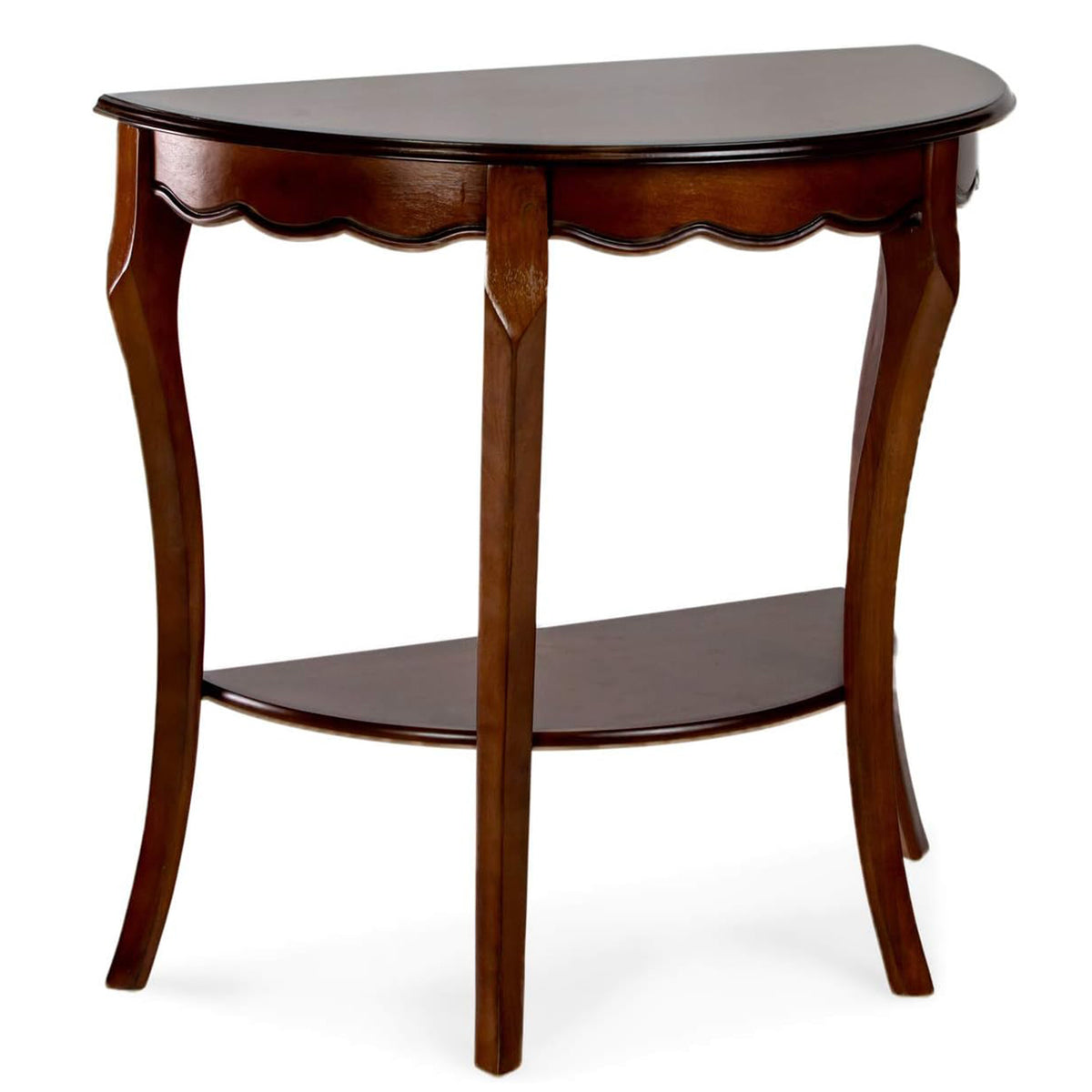 All Things Cedar Wood Half Moon Accent Console Table with Storage Shelf, Cherry - VMInnovations