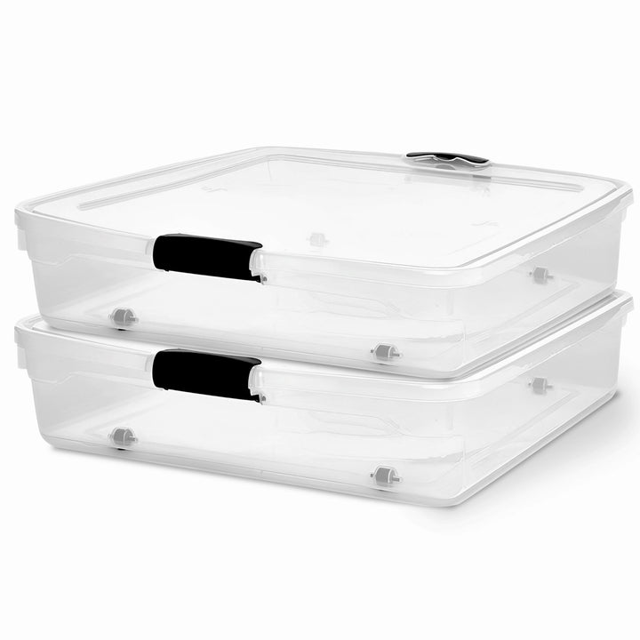 56 Qt Full/Queen Underbed Clear Latching Storage Container, 2 Pack (Used)