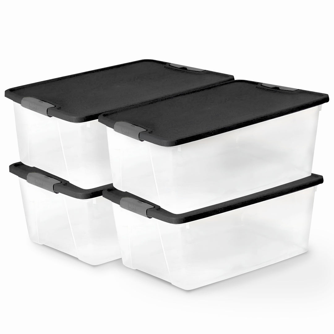 Homz 15 Qt Stackable Plastic Storage Container w/Snaplock Lid, Gray (4 Pack)