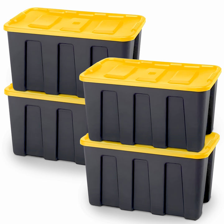 Homz 34 Gallon Durabilt Home Storage Container with Lid, Black/Yellow (4 Pack)