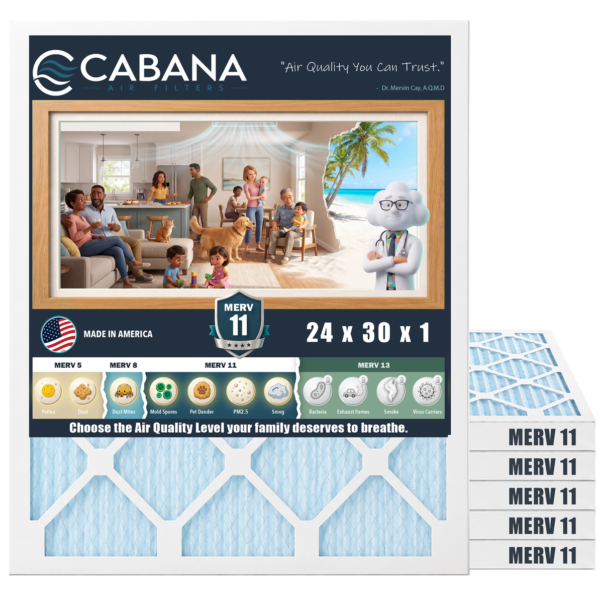 Cabana Air Filters 6 Pack HVAC Furnace Air Filters, MERV 11, White (Open Box)