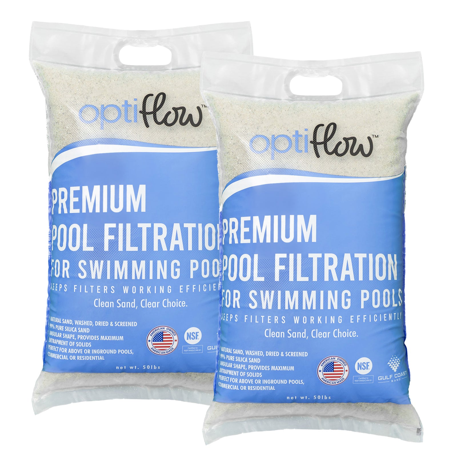 OptiFlow 50Lb Premium Pool Filtration Angular Sand w/Pure Silica Formula, 2 Pack - VMInnovations
