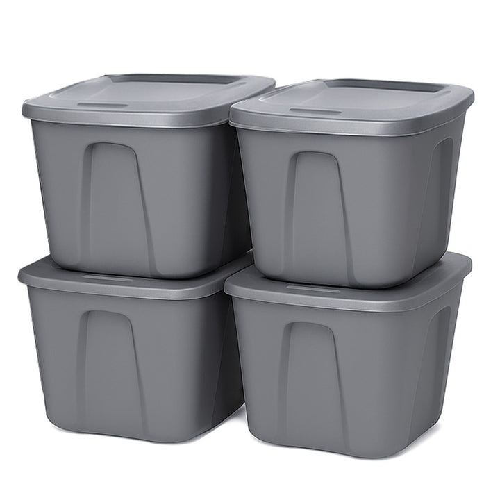 Homz 10 Gallon Heavy Duty Plastic Storage Container, Titanium Silver (4 Pack)