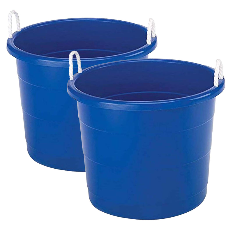 Homz 17 Gal Indoor Outdoor Storage Bucket with Rope Handles, Blue(2pk)(Open Box)