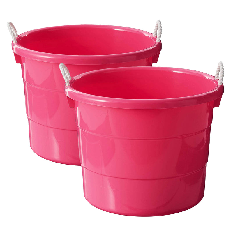 Homz Plastic 18 Gal Storage Bucket Tub w/ Rope Handle, Pink (2 Pack) (Open Box)