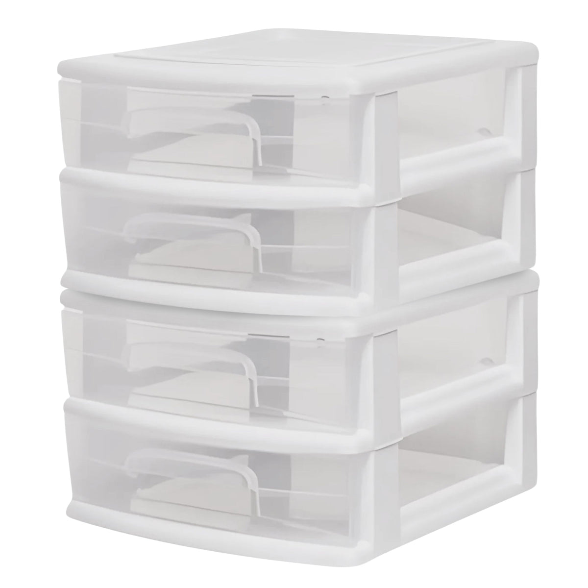 Homz Plastic 2 Drawer Medium Storage Cart, White with Clear Drawer 2pk(Open Box)
