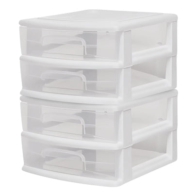 Homz Plastic 2 Drawer Medium Storage Cart, White with Clear Drawer 2pk(Open Box)