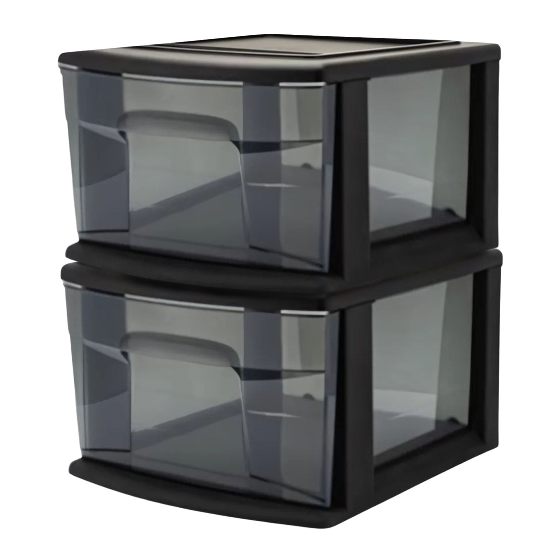 Homz Plastic 1 Drawer Medium Storage Cart, Black Frame with Smoke Drawer, 2 Pack