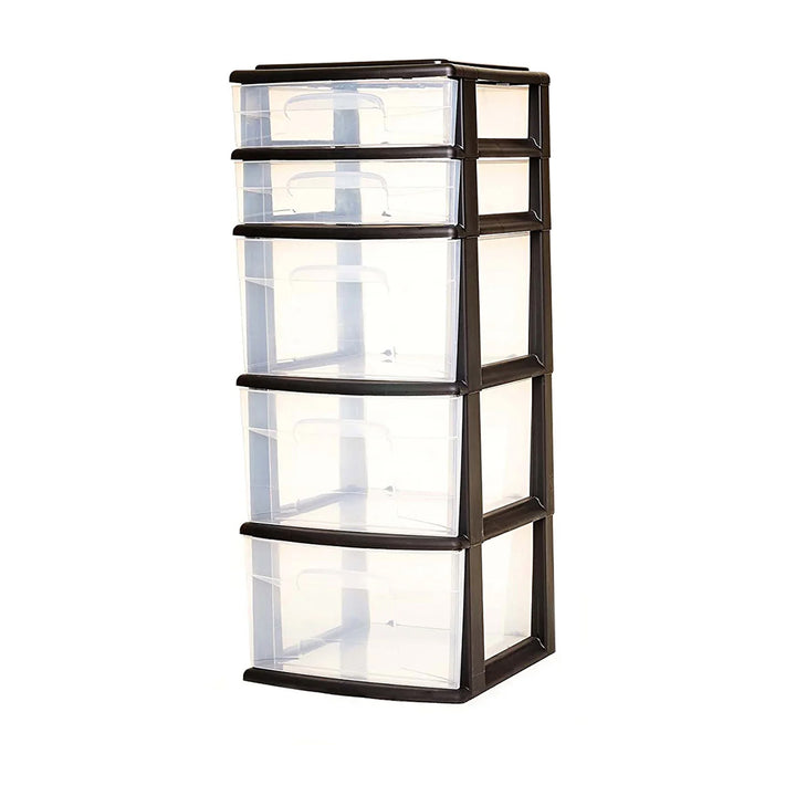 Homz Plastic 5 Drawer Home Storage Container TowerCloset Organizer, Black Frame