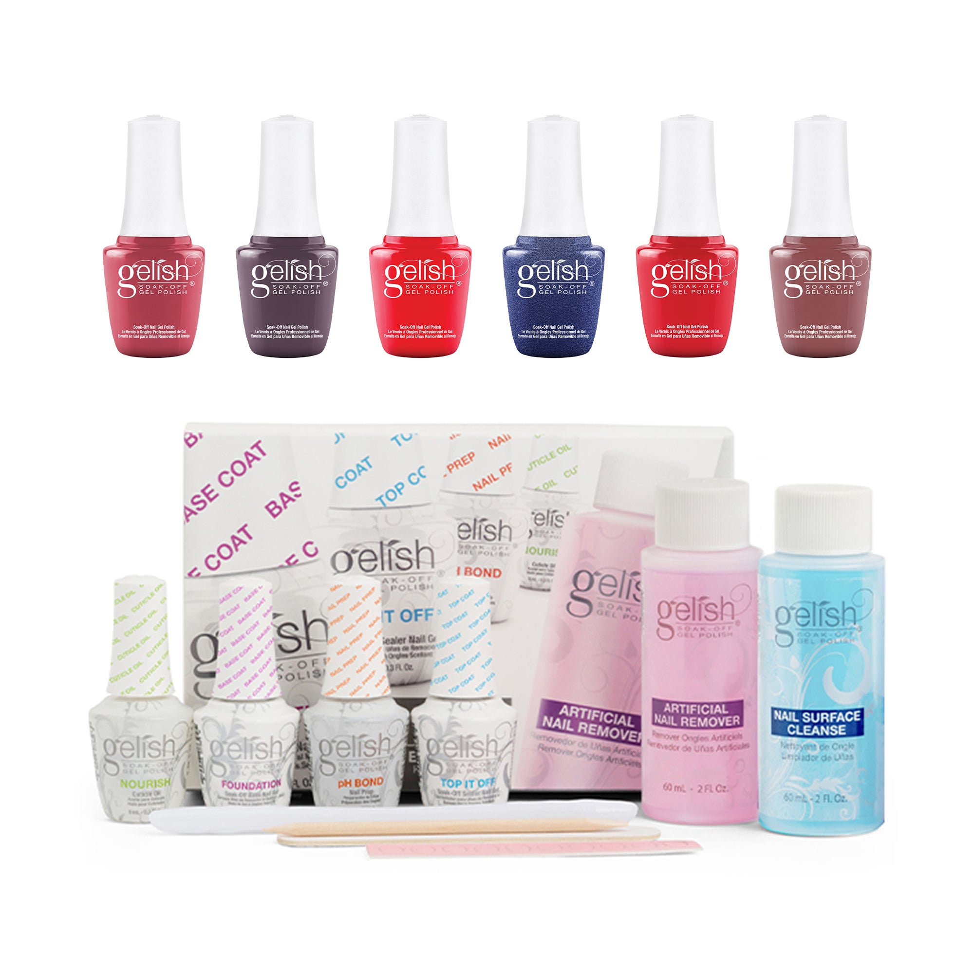 Gelish Mini Midnight Caller Collection Gel Nail Polish Bundle w/ Basix Care Kit - VMInnovations