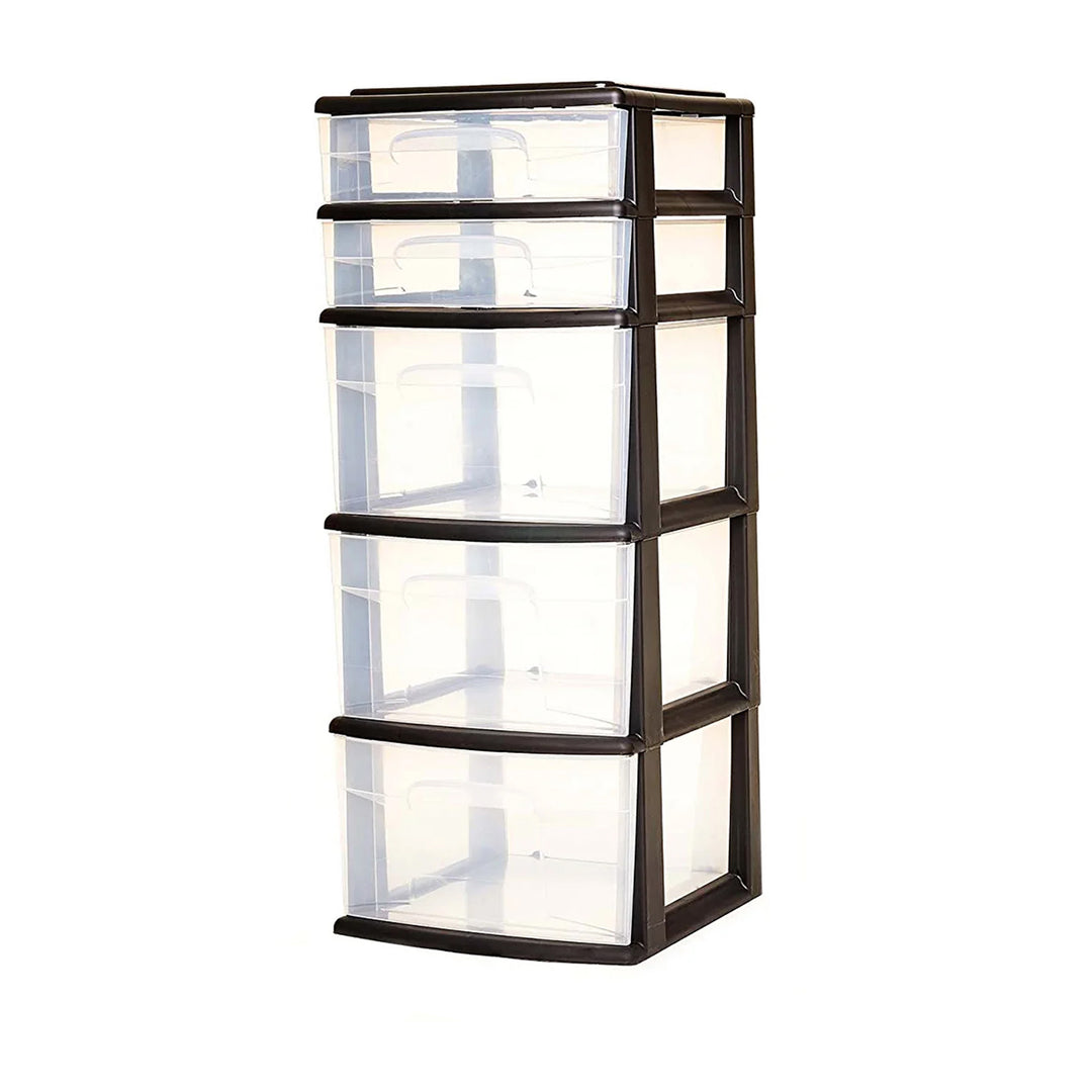 Homz Plastic 5 Drawer Storage Container Tower Closet Organizer, Black, 2 Pack