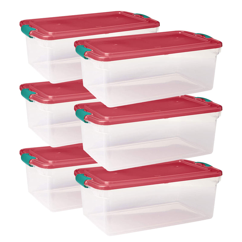 Homz 64 Qt Holiday Decor Plastic Storage Bin w/ Latching Lid, 6 Pack (Open Box)