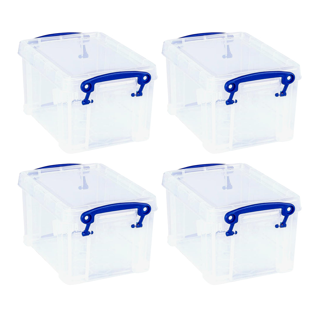 Really Useful Box 1.6L Storage Container w/Snap Lid & Clip Lock Handle, (4 Pack)