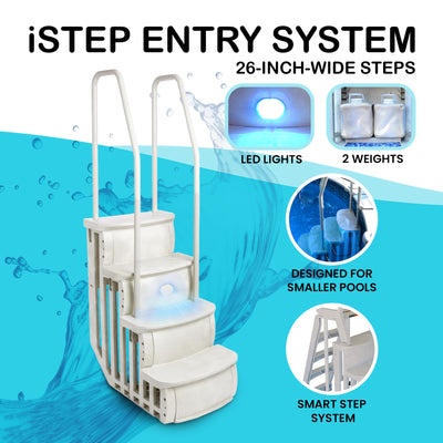 Main Access iStep Above Ground Pool Entry Steps Ladder w/ LED Light + 2 Weights