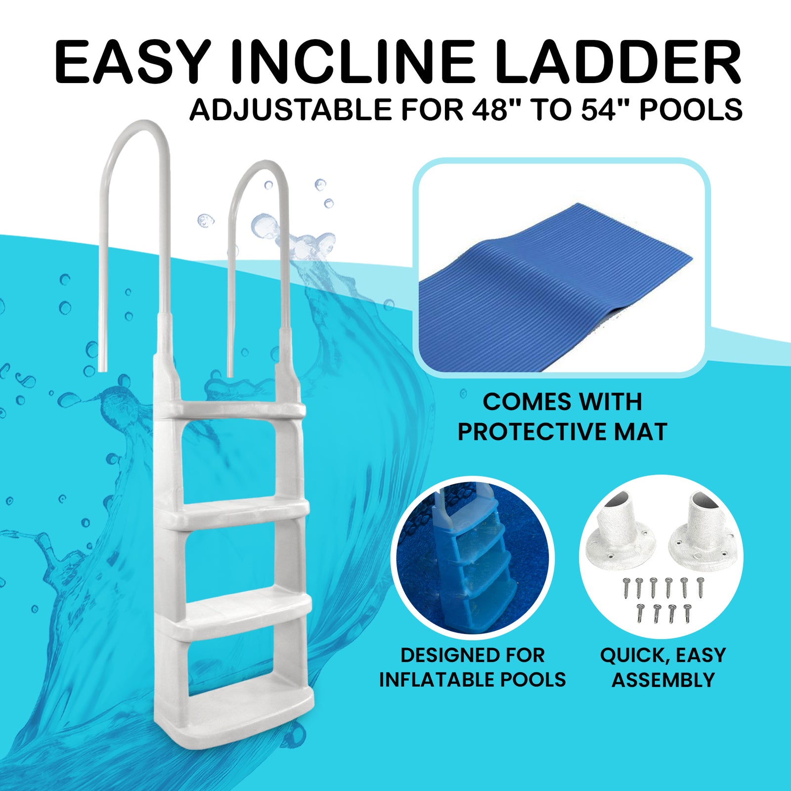 Main Access 200200 Easy Incline Above Ground In-Pool Swimming Pool Ladder w/ Mat - VMInnovations