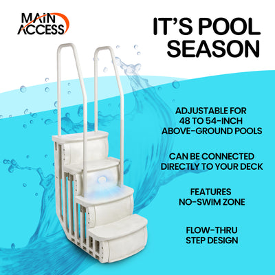 Main Access iStep Above Ground Swimming Pool Deck Entry Steps Ladder & LED Light