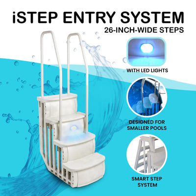 Main Access iStep Above Ground Swimming Pool Deck Entry Steps Ladder & LED Light