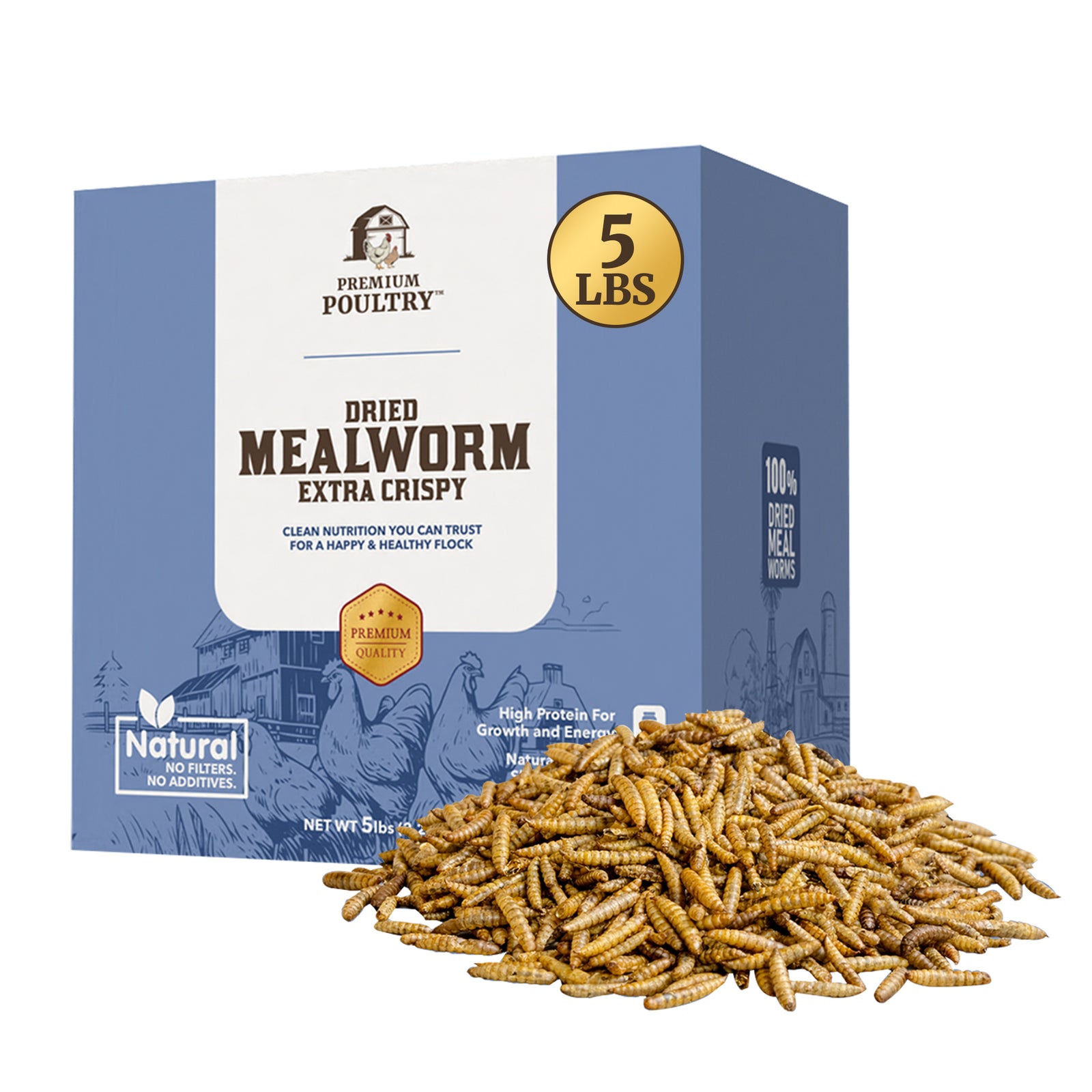 Premium Poultry 5 Pound Dried Mealworms Natural High Protein Chicken Feed Treat - VMInnovations