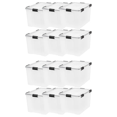 IRIS USA Weathertight 74 Quart Buckle Down Storage Latch Box Container (12 Pack)