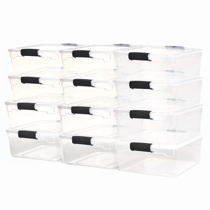 Homz 15.5 Qt Plastic Stackable Storage Container w/Lid, Gray Latch (12 Pack)