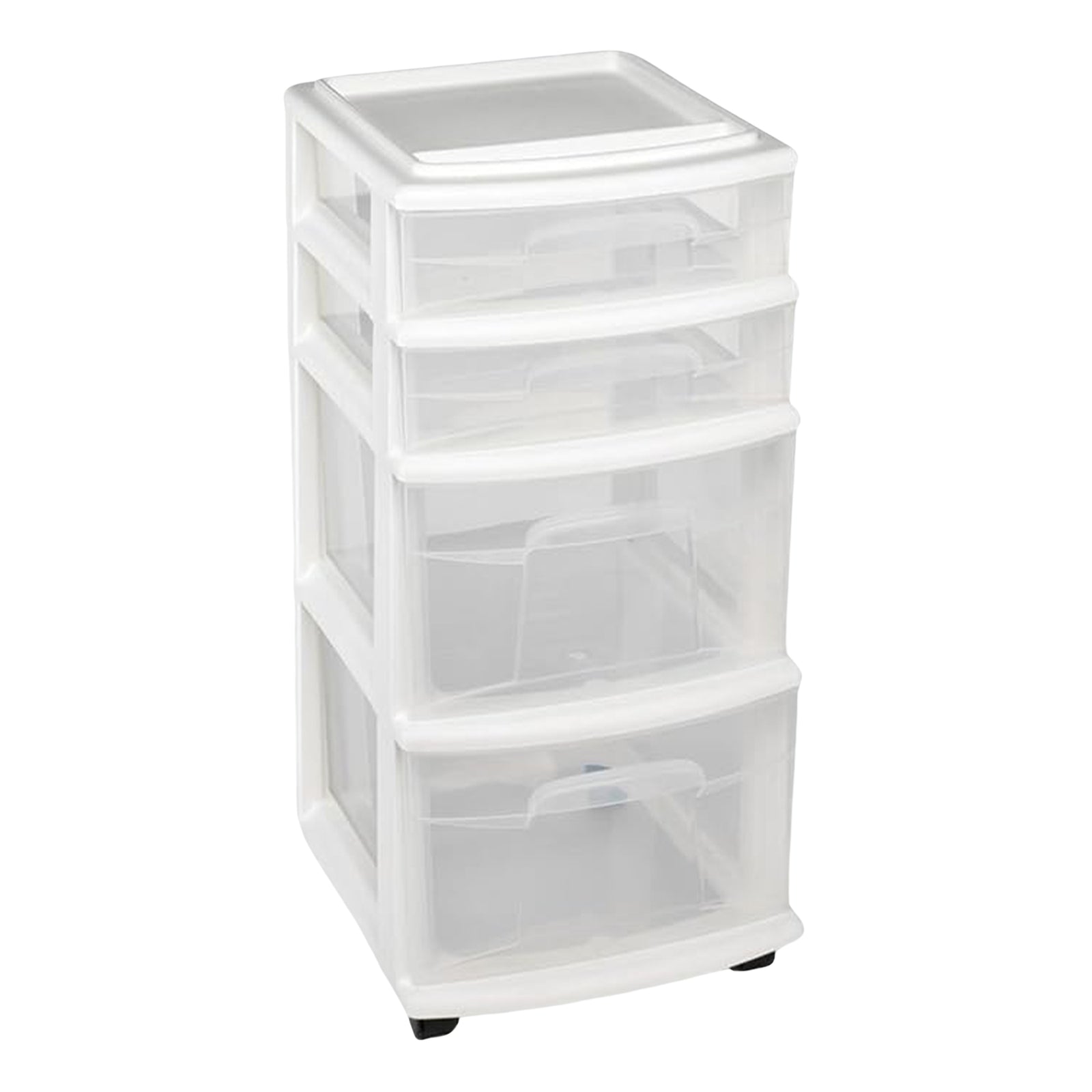 Homz Clear Plastic 4 Drawer Medium Home Storage Tower, White Frame (Used) - VMInnovations
