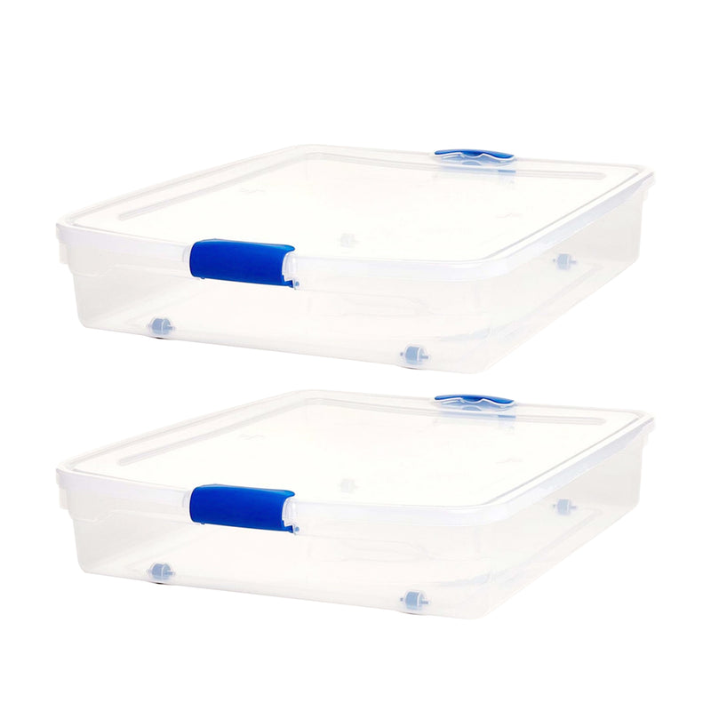 Homz 56 Quart Underbed Secure Latching Clear Plastic Container, (2 Pack) (Used)