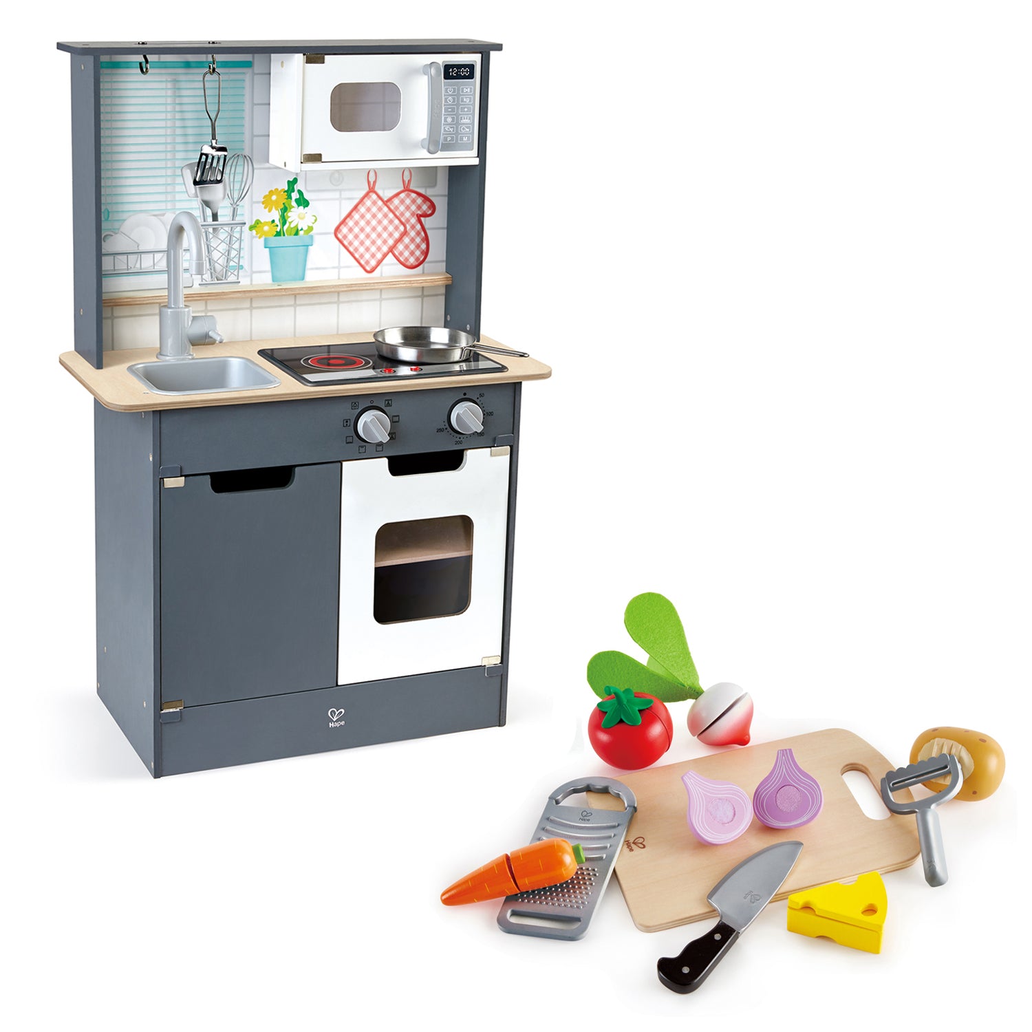 Hape Interactive Kids Home Wooden Pretend Play Kitchen Toy Bundle with Play Food - VMInnovations