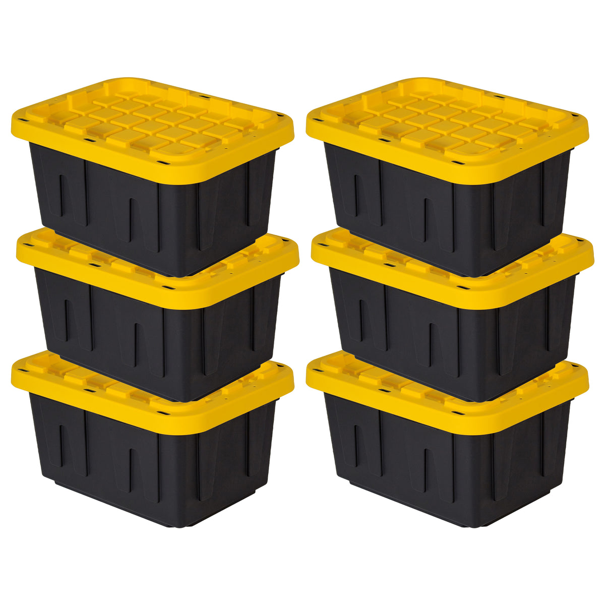 TOUGH BOX 5 Gal Plastic Storage Totes w/ Snap Fit Lids, Black & Yellow (6 Pack)