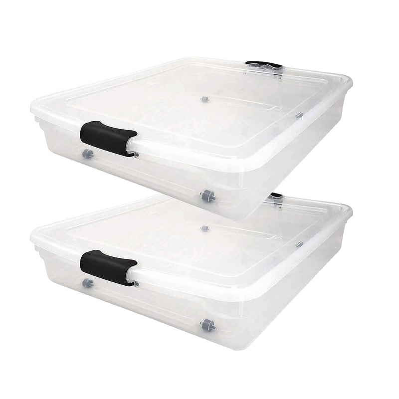 56 Qt Full/Queen Underbed Clear Latching Storage Container, 2 Pack (Used)