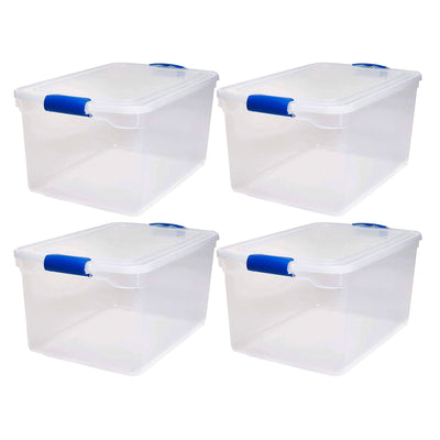 Homz 66-Quart Clear Plastic Stackable Storage Containers w/ Latch Lid, 4 Pack