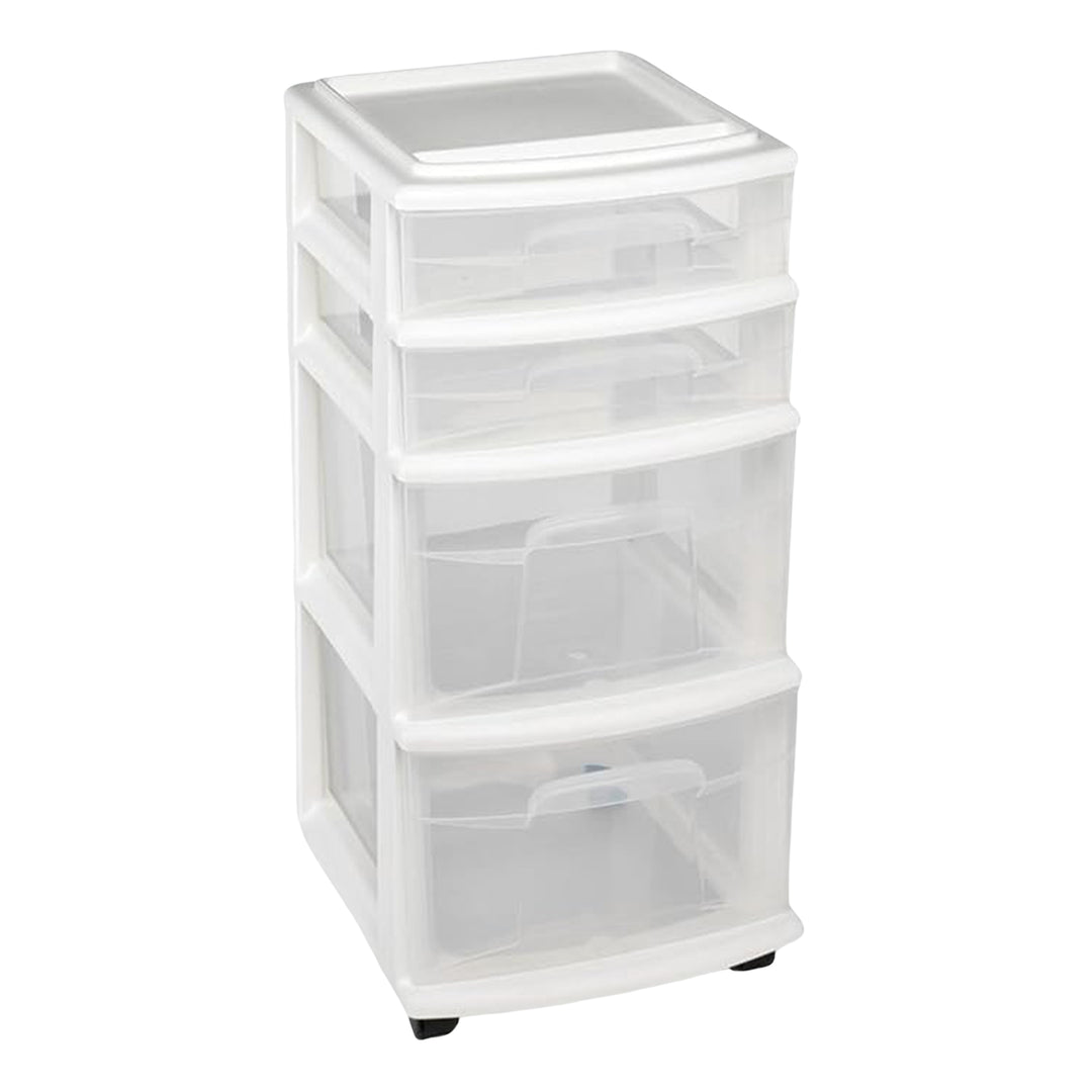 Homz Clear Plastic 4 Drawer Medium Home Storage Container Tower, White Frame