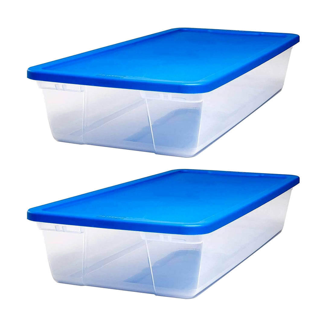 Homz Snaplock 41 Qt Plastic Storage Container w/Lid, Blue (2pk) (Open Box)