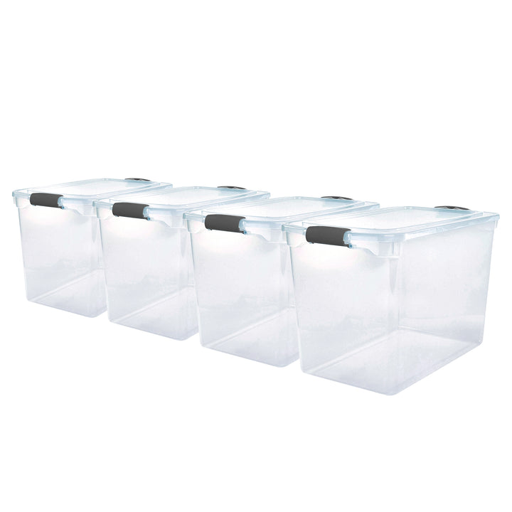 HOMZ 112 Quart Latching Plastic Storage Container, Extra Large, Clear (4 Pack)