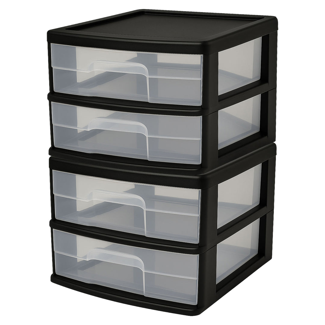 Homz Plastic 2 Drawer Medium Storage Cart, Black w/ Clear Drawer, 2pk (Open Box)