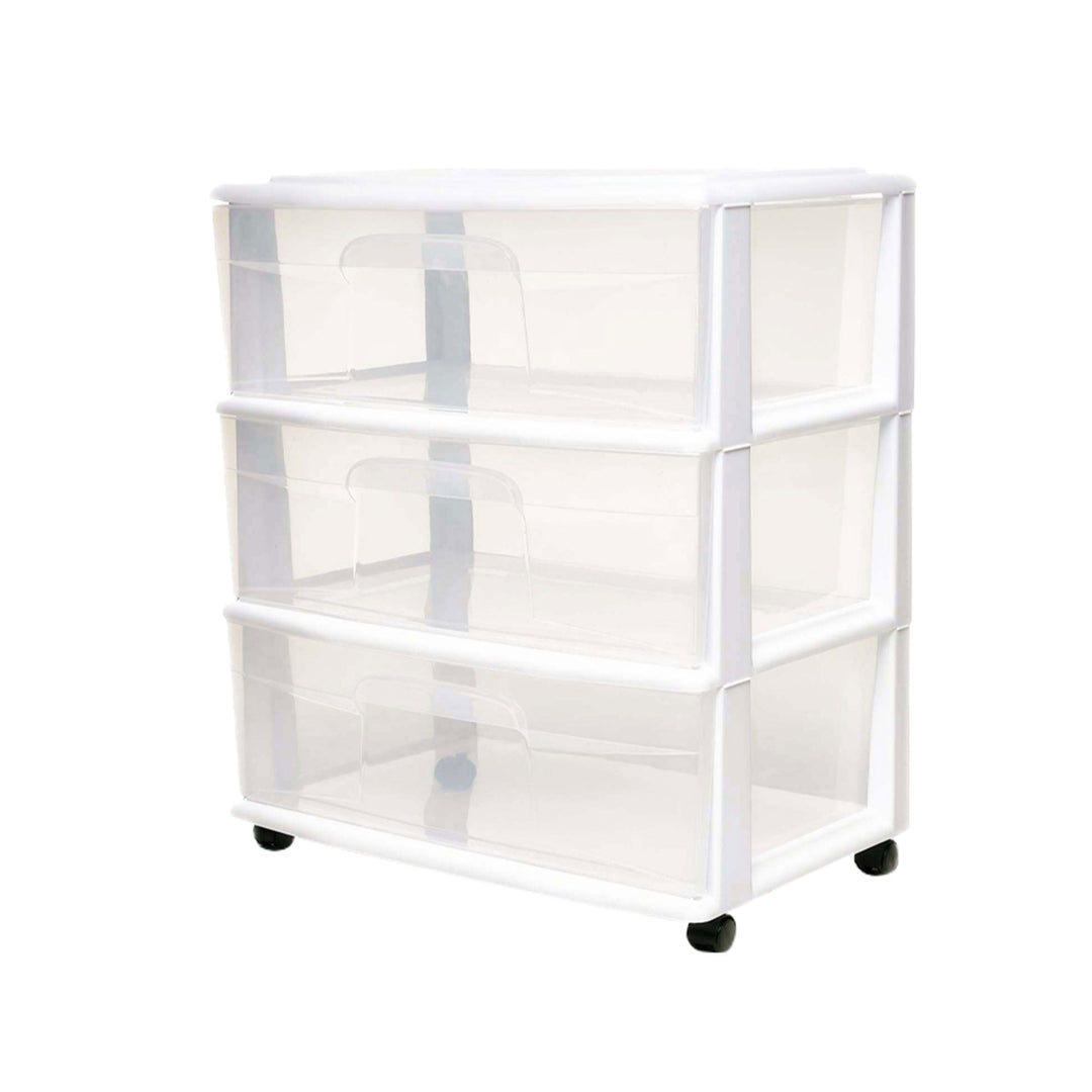 Homz 3 Clear Drawer Small Rolling Storage Container Tower, White Frame (Used)