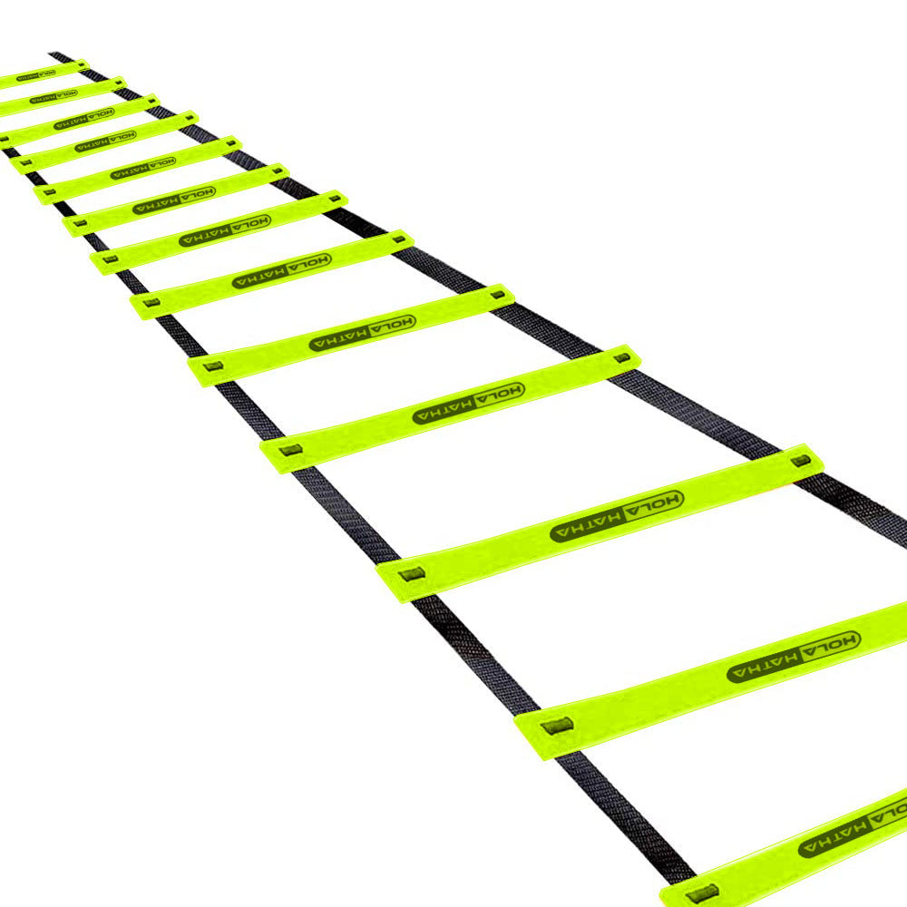 HolaHatha 20 Ft 12 Rung Adjustable Sports Agility Training Ladder, Yellow (Used) - VMInnovations