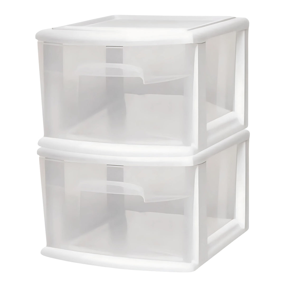 Homz Plastic 1 Drawer Medium Storage Cart, White Frame with Clear Drawer, 2 Pack
