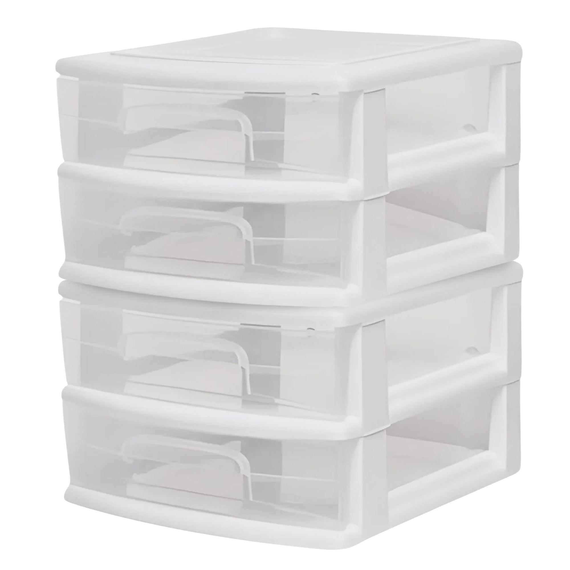 Homz Plastic 2 Drawer Medium Storage Cart, White Frame with Clear Drawer, 2 Pack - VMInnovations