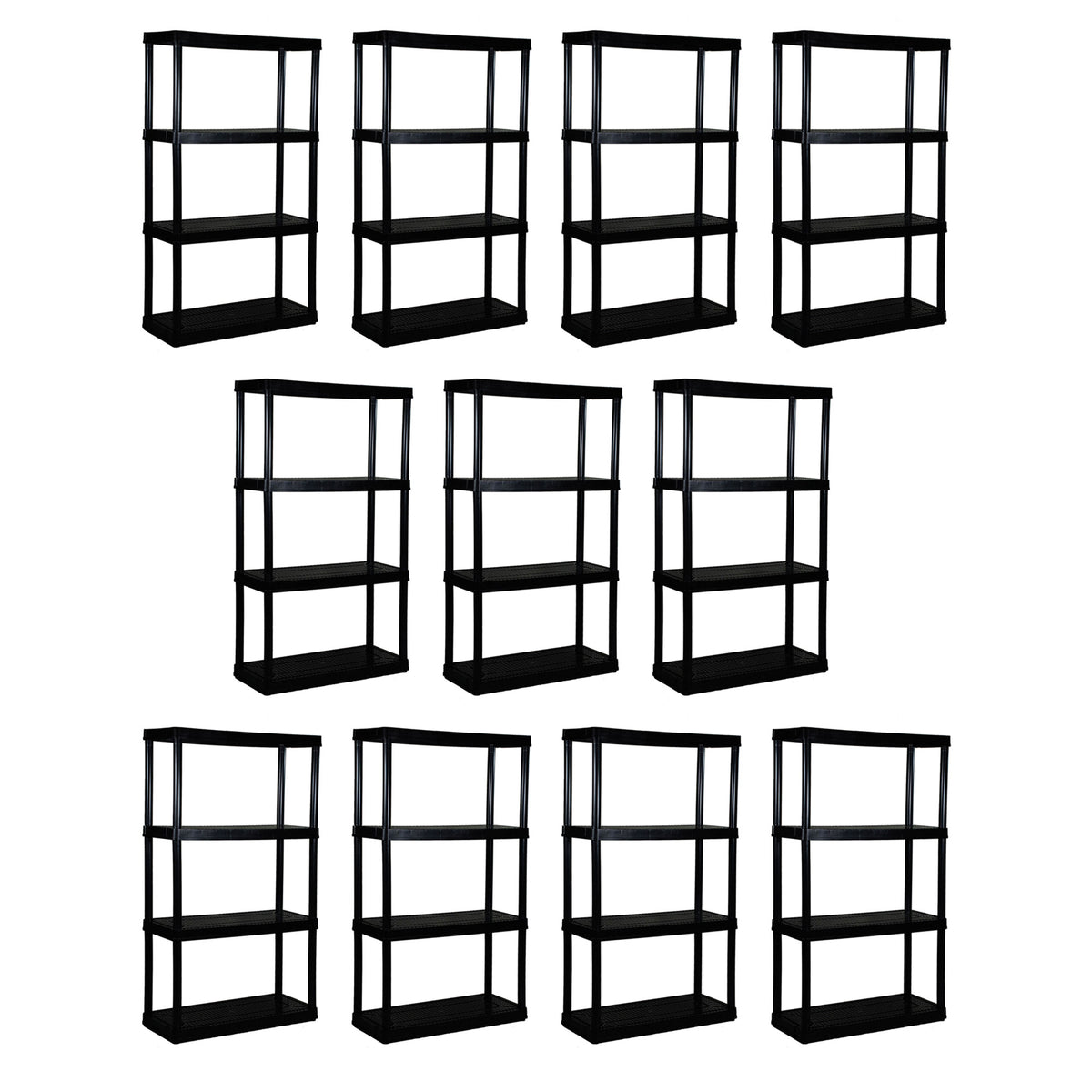 Gracious Living 4 Shelf Tier Medium Resin Garage Storage Shelf, Black (11 Pack)