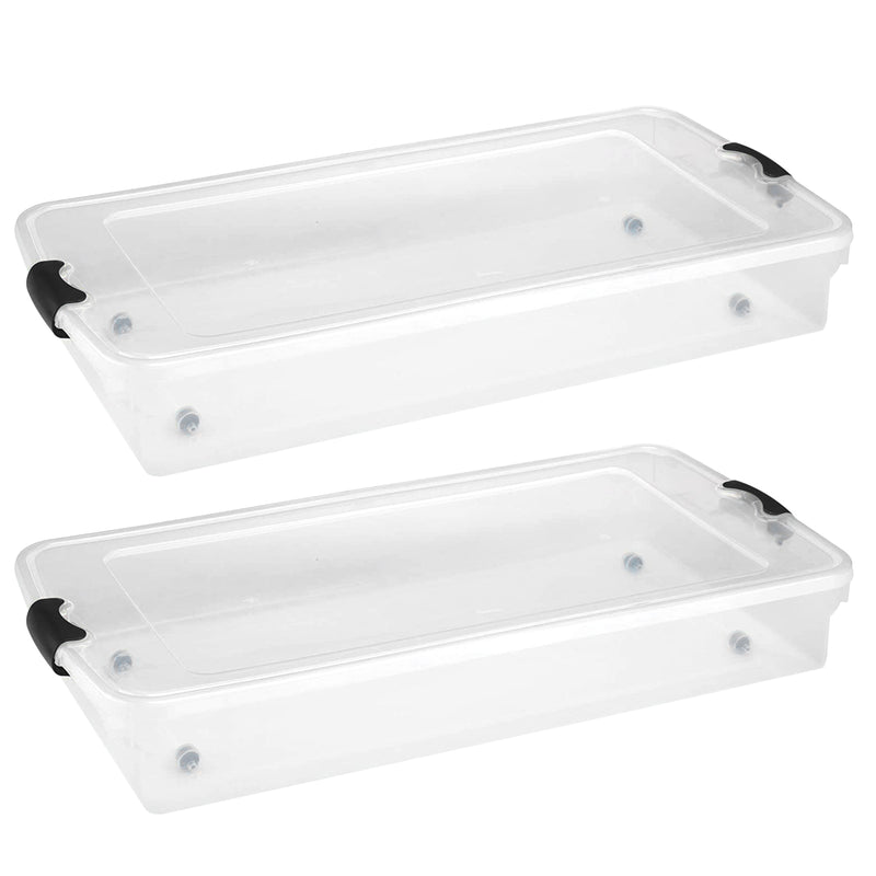 Latching Easy Grip Underbed Storage Container, Clear (2 Pack) (Open Box)