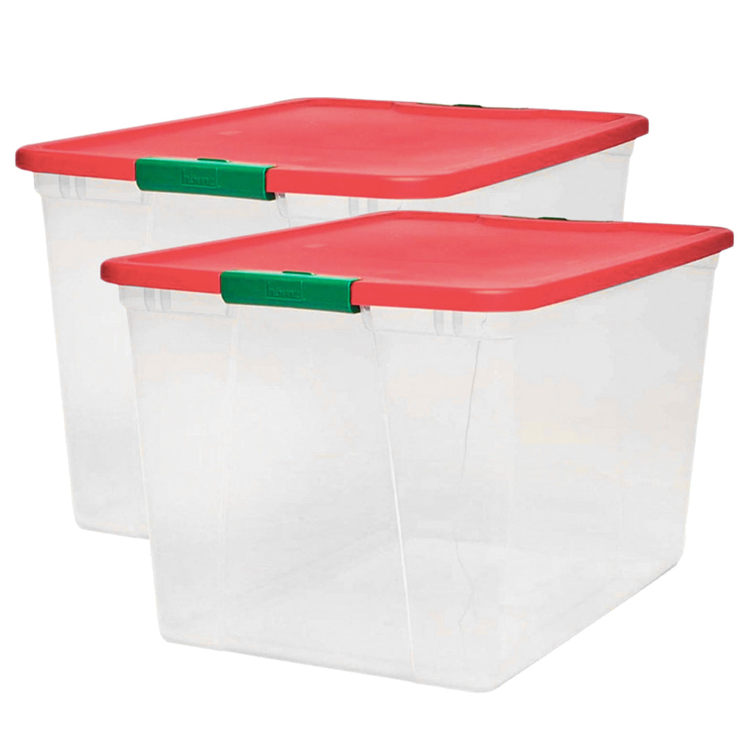 Homz 64 Qt Latch Clear Plastic Storage Container Bin w/ Red Lid, 2 Pk(Open Box)