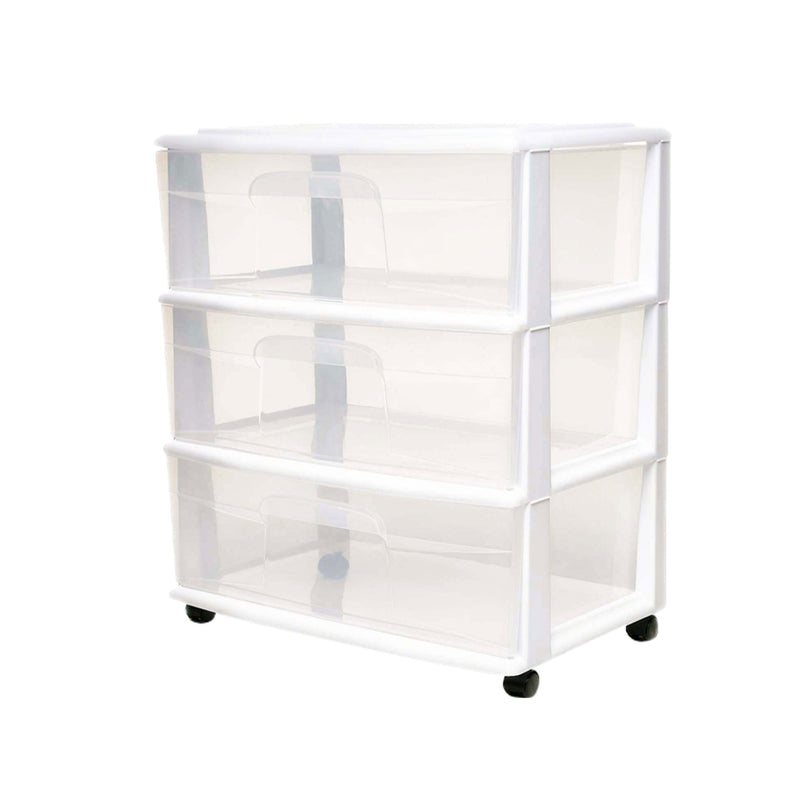 Homz Plastic 3 Clear Drawer Small Rolling Container Tower, White Frame(Open Box)