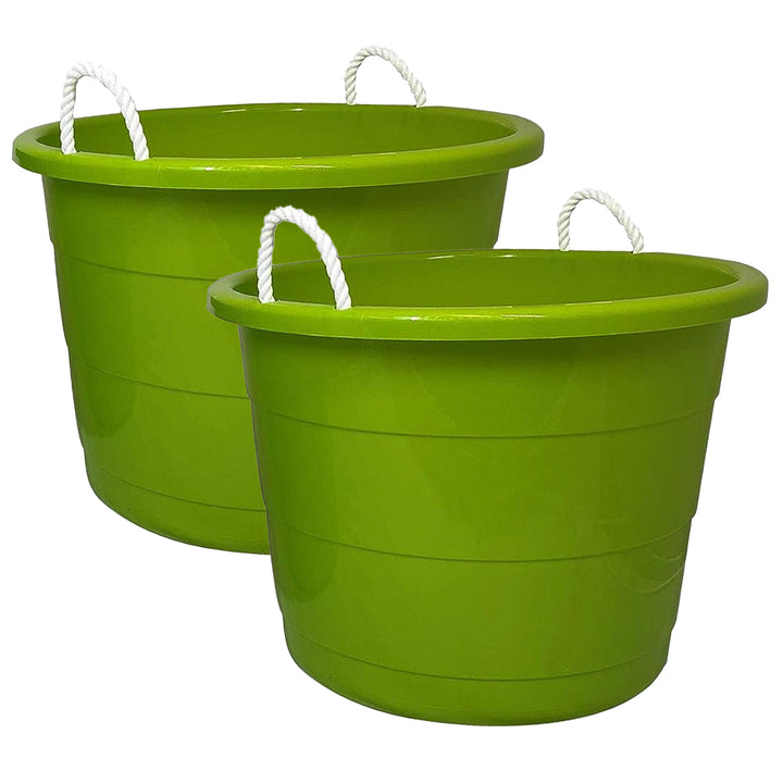 Homz 17 Gallon Indoor Outdoor Storage Bucket w/Rope Handles, Bold Lime (4 Pack)