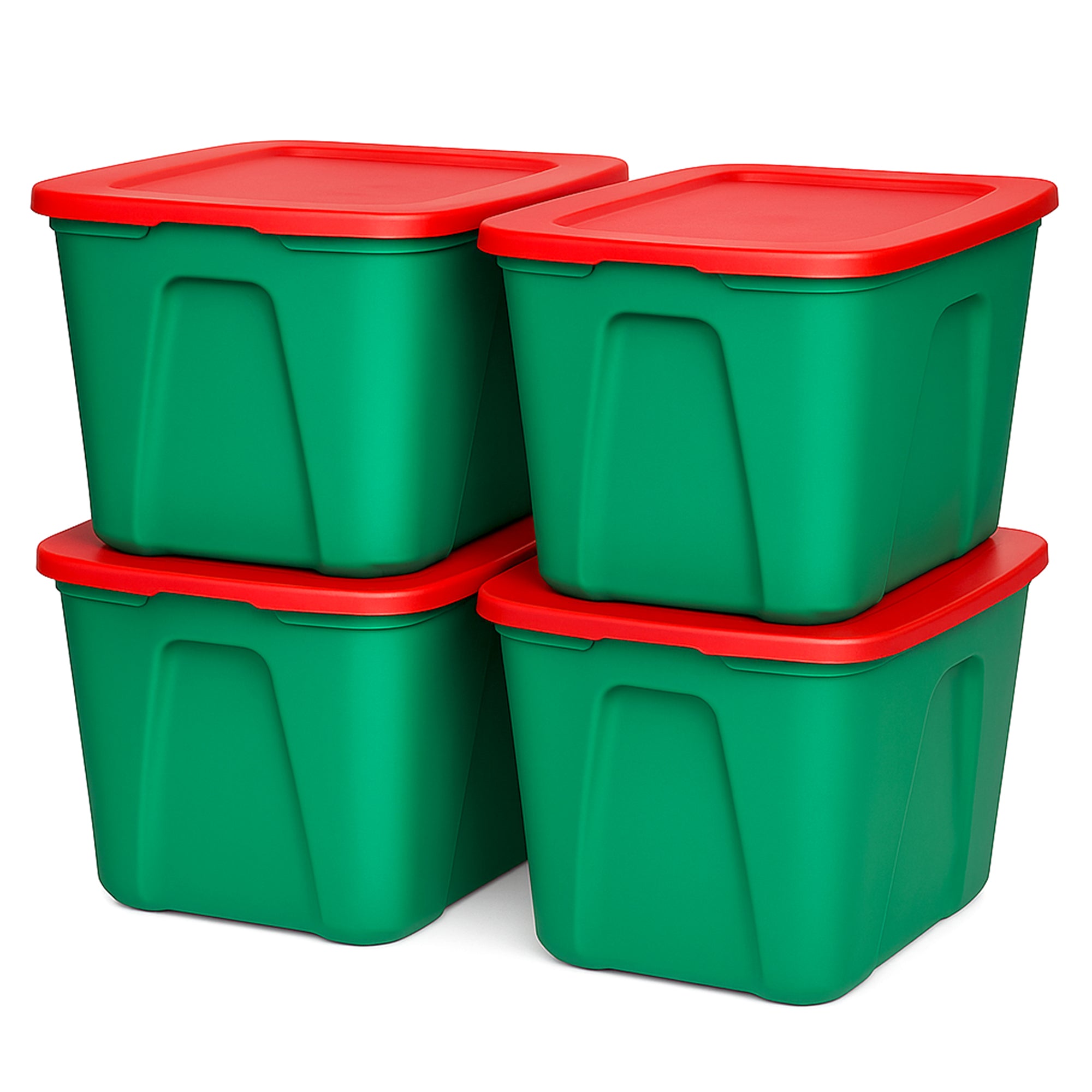 HOMZ 18 Gal Heavy Duty Plastic Holiday Storage Totes, Green/Red (4 Pack) (Used) - VMInnovations