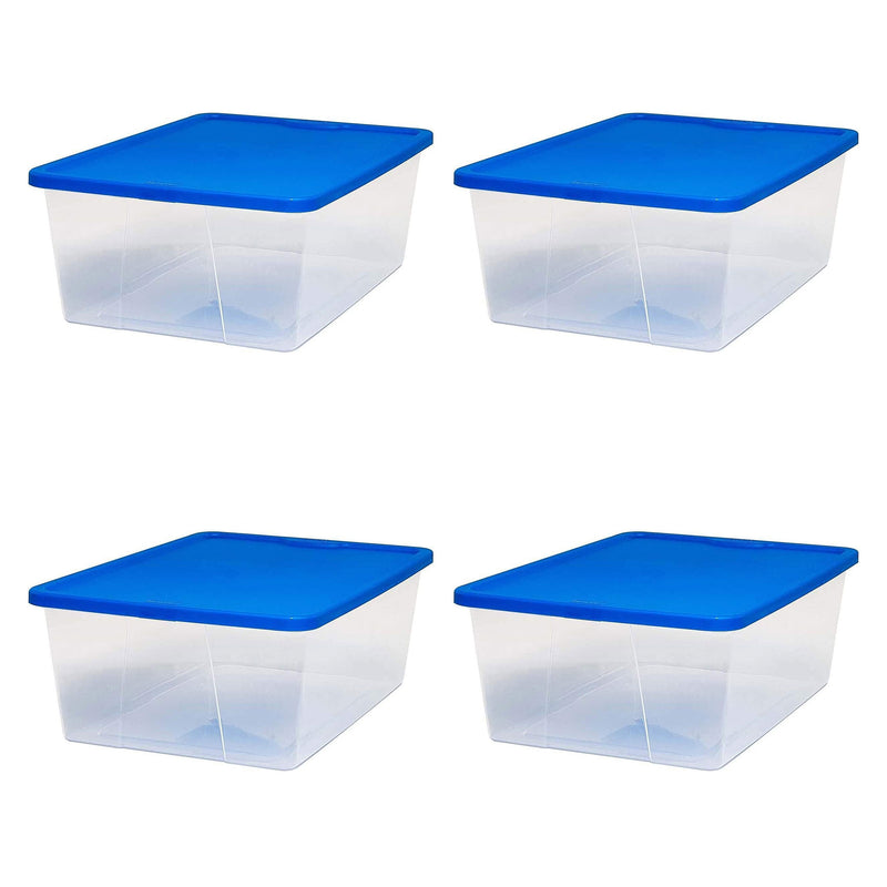 Homz 12 Qt Stackable Plastic Storage Container w/ Snaplock Lid, Blue (4 Pack)