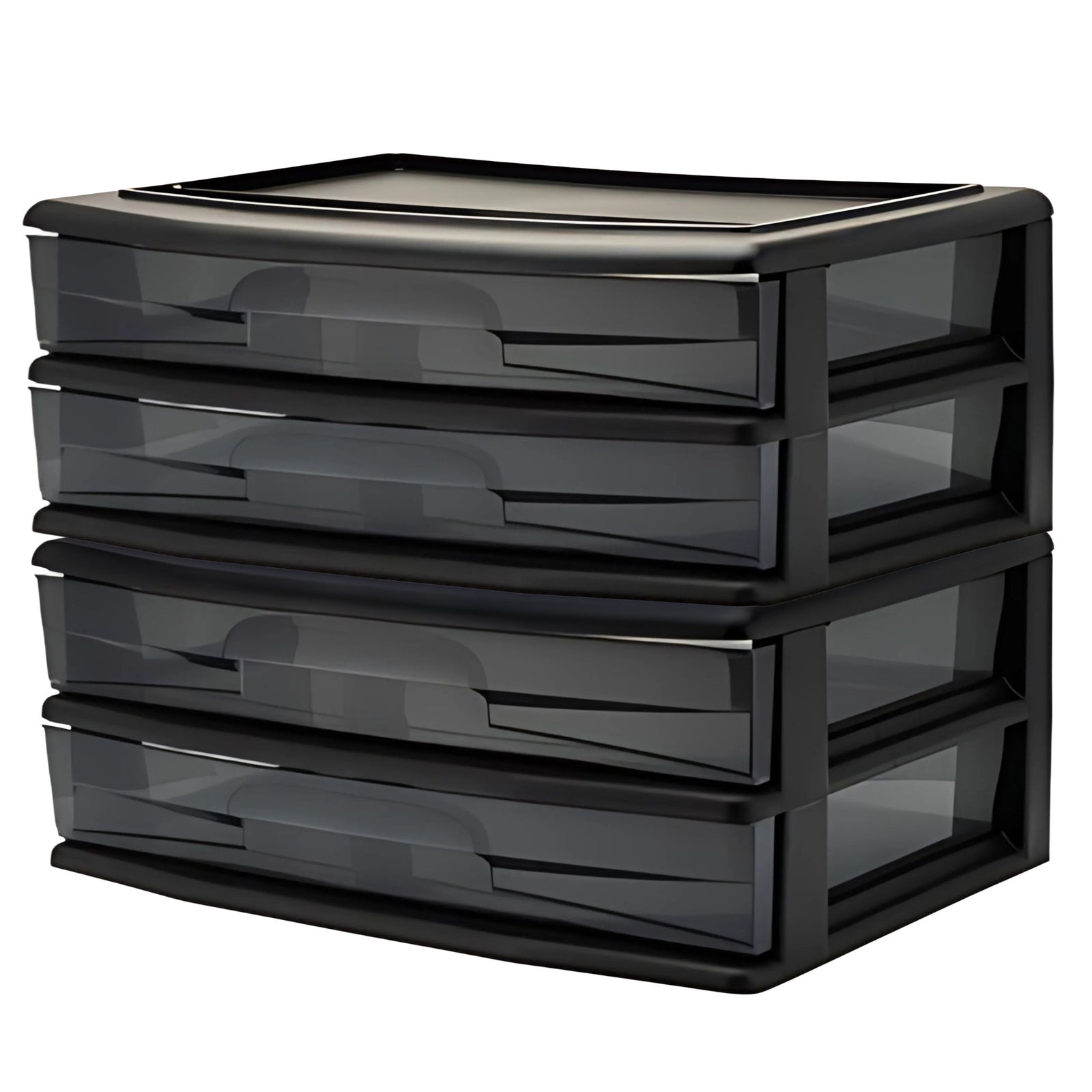 Homz Plastic 2 Drawer Wide Storage Cart, Black with Smoke Drawer, 2PK (Open Box) - VMInnovations