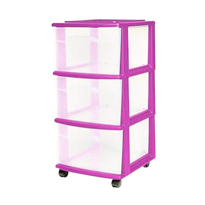 Homz Plastic 3 Drawer Medium Storage Container Tower, Purple Frame (2 Pack)