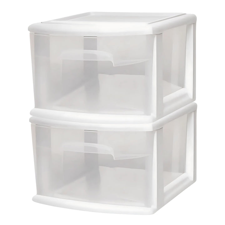 Homz Plastic 1 Drawer Medium Storage Cart White w/Clear Drawer, 2 Pack(Open Box)